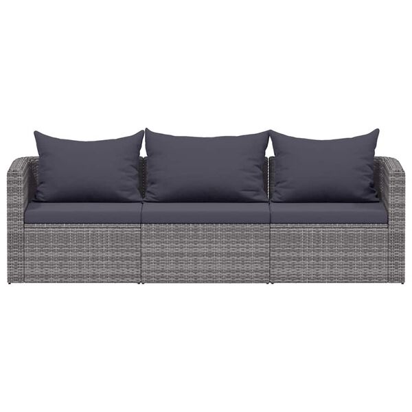 vidaXL 3 Piece Garden Sofa Set with Cushions Grey Poly Rattan