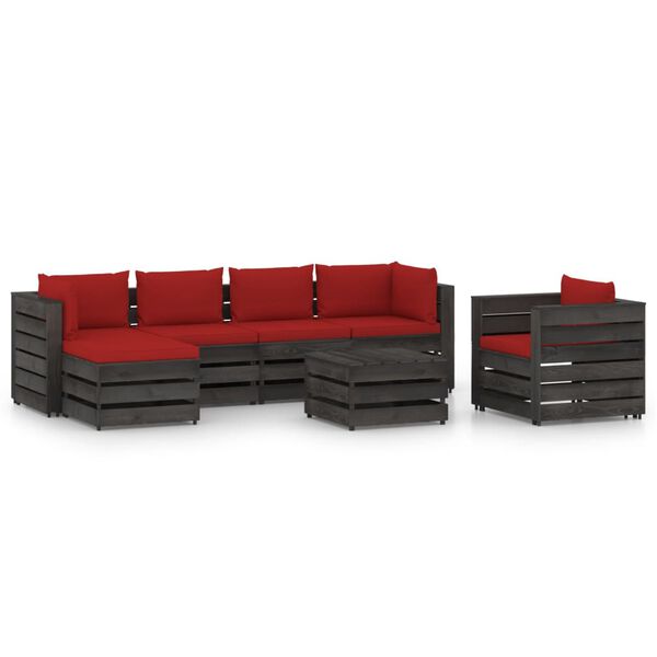 vidaXL 7 Piece Garden Lounge Set with Cushions Grey Impregnated Wood