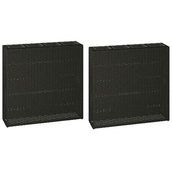 vidaXL Garden Raised Bed with 4 Pots 2 pcs Poly Rattan Black(2x41084)
