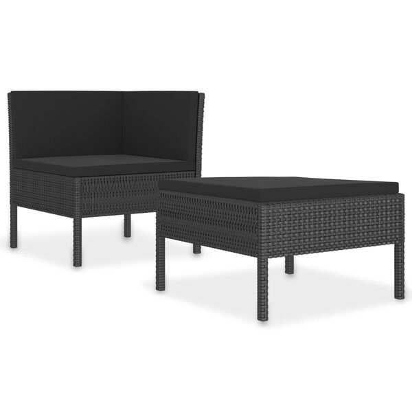 vidaXL 2 Piece Garden Lounge Set with Cushions Poly Rattan Black