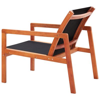 vidaXL Garden Lounge Chair Black Solid Eucalyptus Wood and Textilene