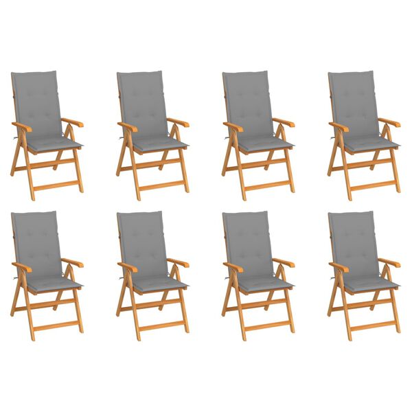 vidaXL Reclining Garden Chairs with Cushions 8 pcs Solid Teak Wood