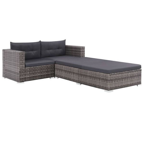 vidaXL 3 Piece Garden Lounge Set with Cushions Poly Rattan Grey