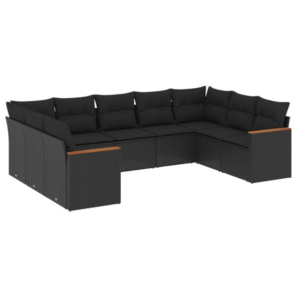 vidaXL 9 Piece Garden Sofa Set with Cushions Black Poly Rattan
