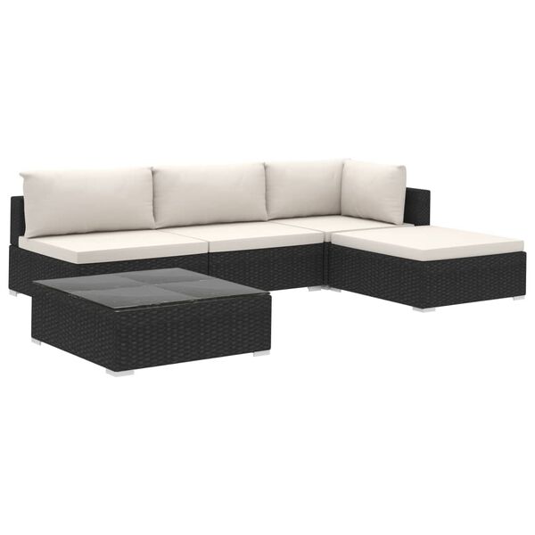vidaXL 5 Piece Garden Lounge Set with Cushions Poly Rattan Black