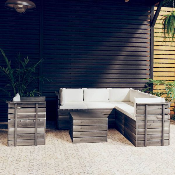 vidaXL 7 Piece Garden Pallet Lounge Set with Cushions Solid Pinewood