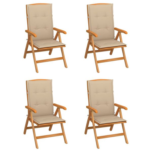 vidaXL Reclining Garden Chairs with Cushions 4 pcs Solid Teak Wood