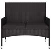 vidaXL 2-Seater Garden Bench with Cushions Black Poly Rattan