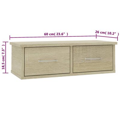 vidaXL Wall-mounted Drawer Shelf Sonoma Oak 60x26x18.5 cm Engineered Wood