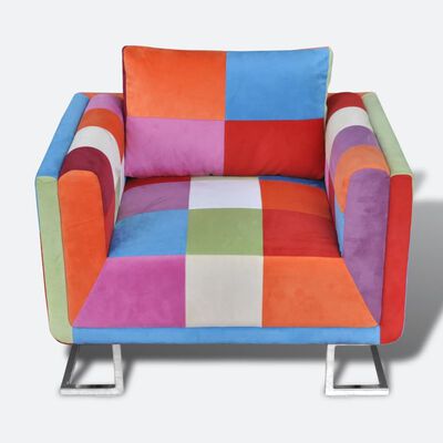 vidaXL Cube Armchair with Chrome Feet Patchwork Design Fabric