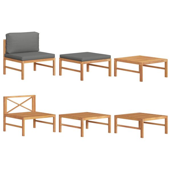 vidaXL 3 Piece Garden Lounge Set with Dark Grey Cushions Teak Wood