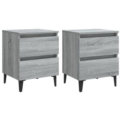 vidaXL Bed Cabinets with Metal Legs 2 pcs Grey Sonoma 40x35x50 cm