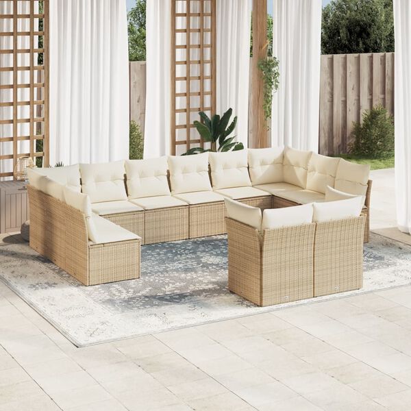 vidaXL 12 Piece Garden Sofa Set with Cushions Beige Poly Rattan