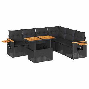 vidaXL 6 Piece Garden Sofa Set with Cushions Black Poly Rattan Acacia