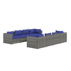 vidaXL 9 Piece Garden Lounge Set with Cushions Poly Rattan Grey