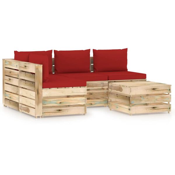 vidaXL 5 Piece Garden Lounge Set with Cushions Green Impregnated Wood