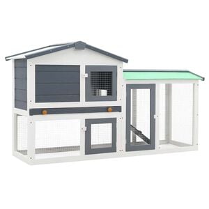 vidaXL Rabbit Hutch | White and Grey | Solid Fir Wood | Large | Rabbit Hutch