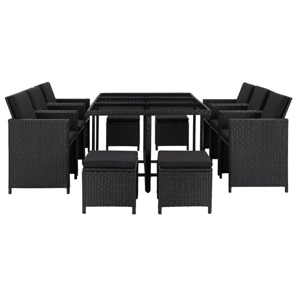 vidaXL 11 Piece Outdoor Dining Set with Cushions Poly Rattan Black