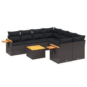 vidaXL 9 Piece Garden Sofa Set with Cushions Black Poly Rattan