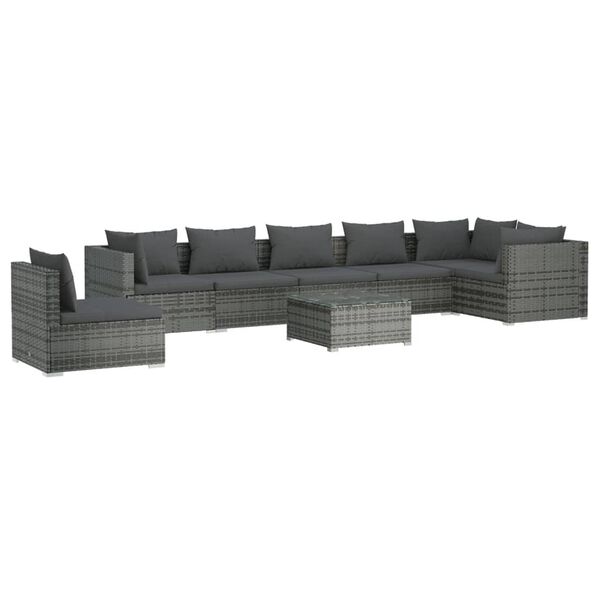 vidaXL 8 Piece Garden Lounge Set with Cushions Poly Rattan Grey