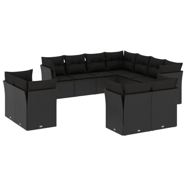 vidaXL 11 Piece Garden Sofa Set with Cushions Black Poly Rattan