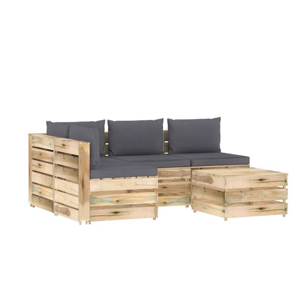 vidaXL 5 Piece Garden Lounge Set with Cushions Green Impregnated Wood