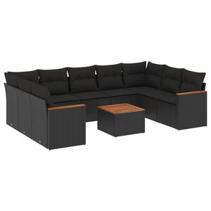vidaXL 10 Piece Garden Sofa Set with Cushions Black Poly Rattan
