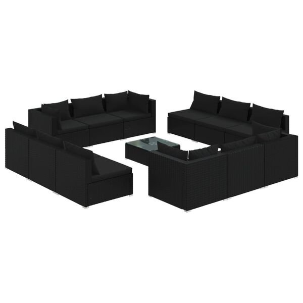 vidaXL 13 Piece Garden Lounge Set with Cushions Poly Rattan Black
