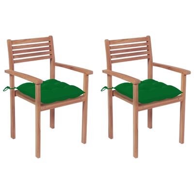 vidaXL Garden Chairs 2 pcs with Green Cushions Solid Teak Wood