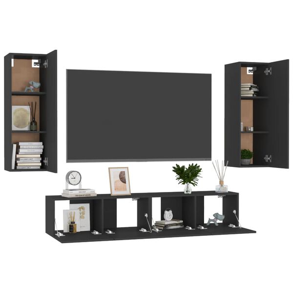 vidaXL 4 Piece TV Cabinet Set Black Engineered Wood