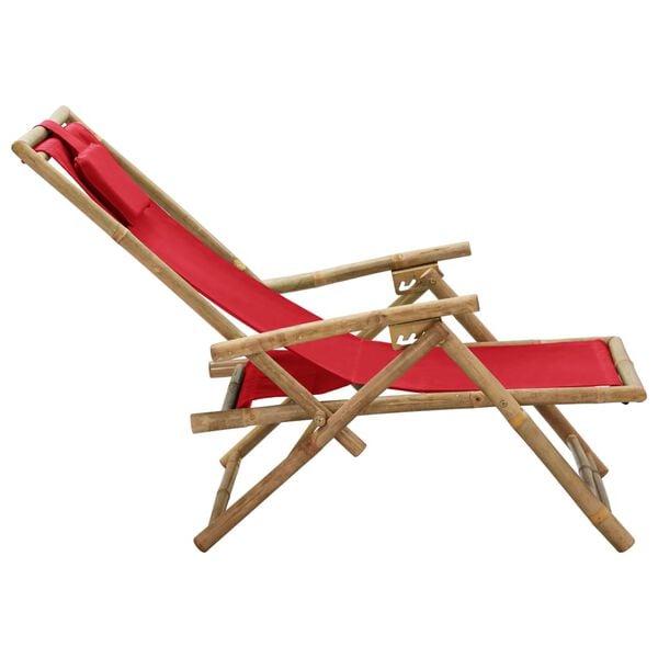 vidaXL Reclining Relaxing Chair Red Bamboo and Fabric