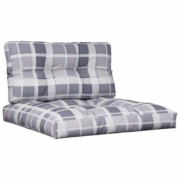 vidaXL Pallet Cushions 2 pcs Grey Check Pattern Fabric