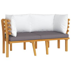 vidaXL Garden Sofa | Dark grey and white cushions, natural wood