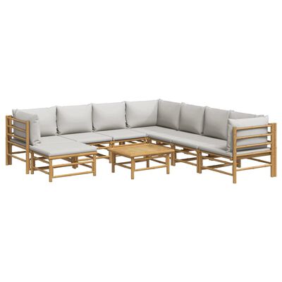 vidaXL 9 Piece Garden Lounge Set with Light Grey Cushions Bamboo