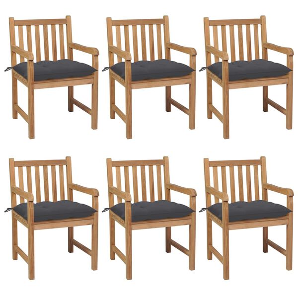 vidaXL Garden Chairs 6 pcs with Anthracite Cushions Solid Teak Wood