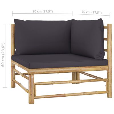 vidaXL 6 Piece Garden Lounge Set with Dark Grey Cushions Bamboo