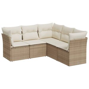 vidaXL 5 Piece Garden Sofa Set with Cushions Beige Poly Rattan