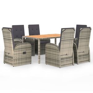 vidaXL 7 Piece Garden Dining Set with Cushions Grey Poly Rattan