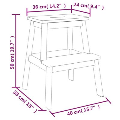 vidaXL 2 Step Stool 40x38x50 cm Solid Wood Acacia