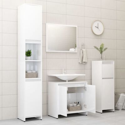 vidaXL 3 Piece Bathroom Furniture Set High Gloss White Engineered Wood