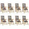 vidaXL Reclining Folding Chairs 8 pcs Black Solid Wood Acacia