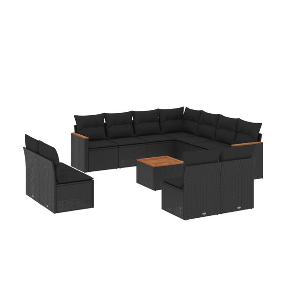 vidaXL 12 Piece Garden Sofa Set with Cushions Black Poly Rattan