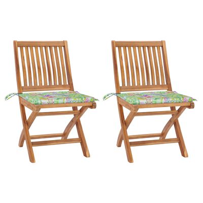 vidaXL Garden Chairs 2 pcs with Leaf Pattern Cushions Solid Teak Wood