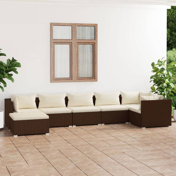 vidaXL 7 Piece Garden Lounge Set with Cushions Poly Rattan Brown