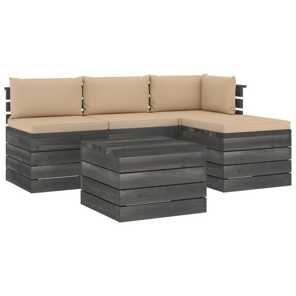 vidaXL 5 Piece Garden Pallet Lounge Set with Cushions Solid Pinewood