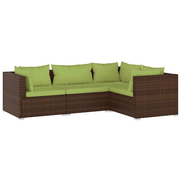 vidaXL 4 Piece Garden Lounge Set with Cushions Poly Rattan Brown