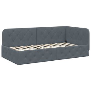 vidaXL Corner Bed Frame Dark Grey 90 x 200 cm Velvet