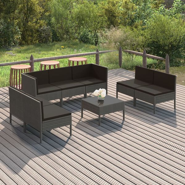 vidaXL 8 Piece Garden Lounge Set with Cushions Poly Rattan Grey