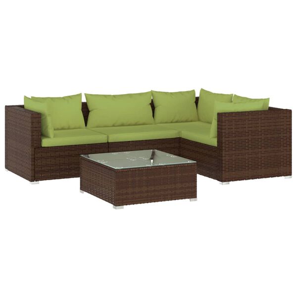 vidaXL 5 Piece Garden Lounge Set with Cushions Poly Rattan Brown