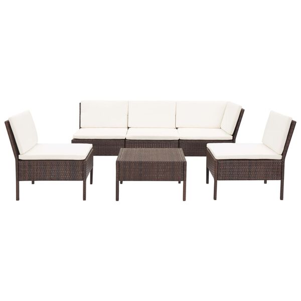 vidaXL 6 Piece Garden Lounge Set with Cushions Poly Rattan Brown